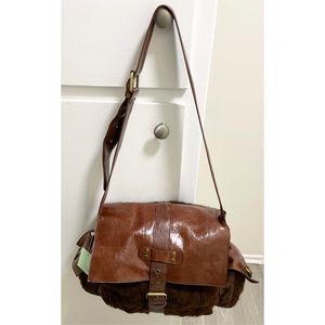Deux Lux Knit and Leather Messenger Bag
